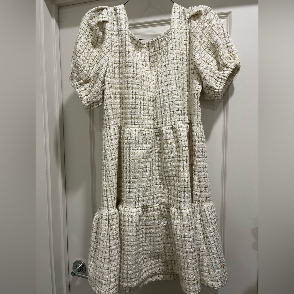 Simply Southern Ivory Tweed Puff Sleeve Dress